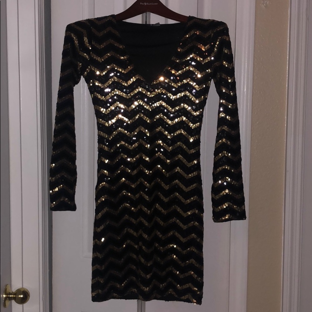 Black and gold chevron sequin dress